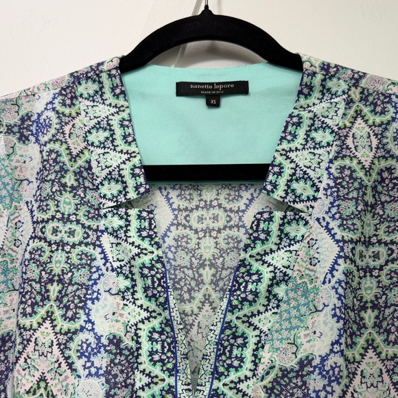Nanette Lepore Blue and Green Patterned Blouse - Picture 6 of 9